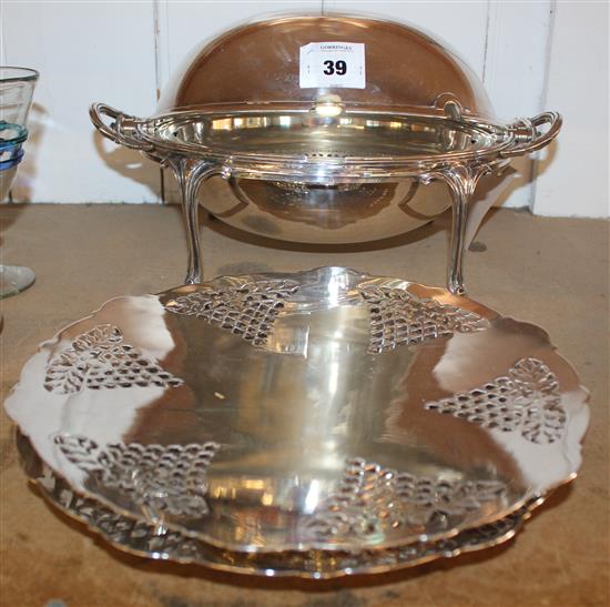 Silver plated breakfast dish and 2 plated dishes